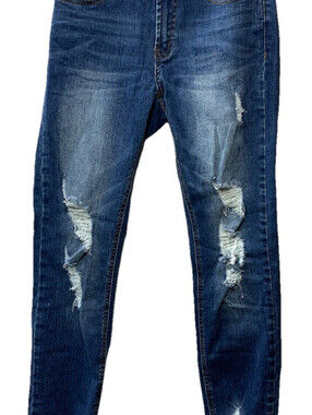 Resfeber Women's Ripped Boyfriend Jeans Stretch Skinny Jean Size 4 Long Pants